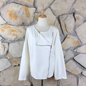 Eileen Fisher Flex Tencel Ponte Knit Moto Jacket Cloud White | XL